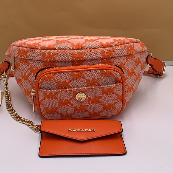 MICHAEL KORS Maisie Large Logo 2-in-1 Sling Waist Fanny Pack Crossbody Poppy NWT - Picture 3 of 16